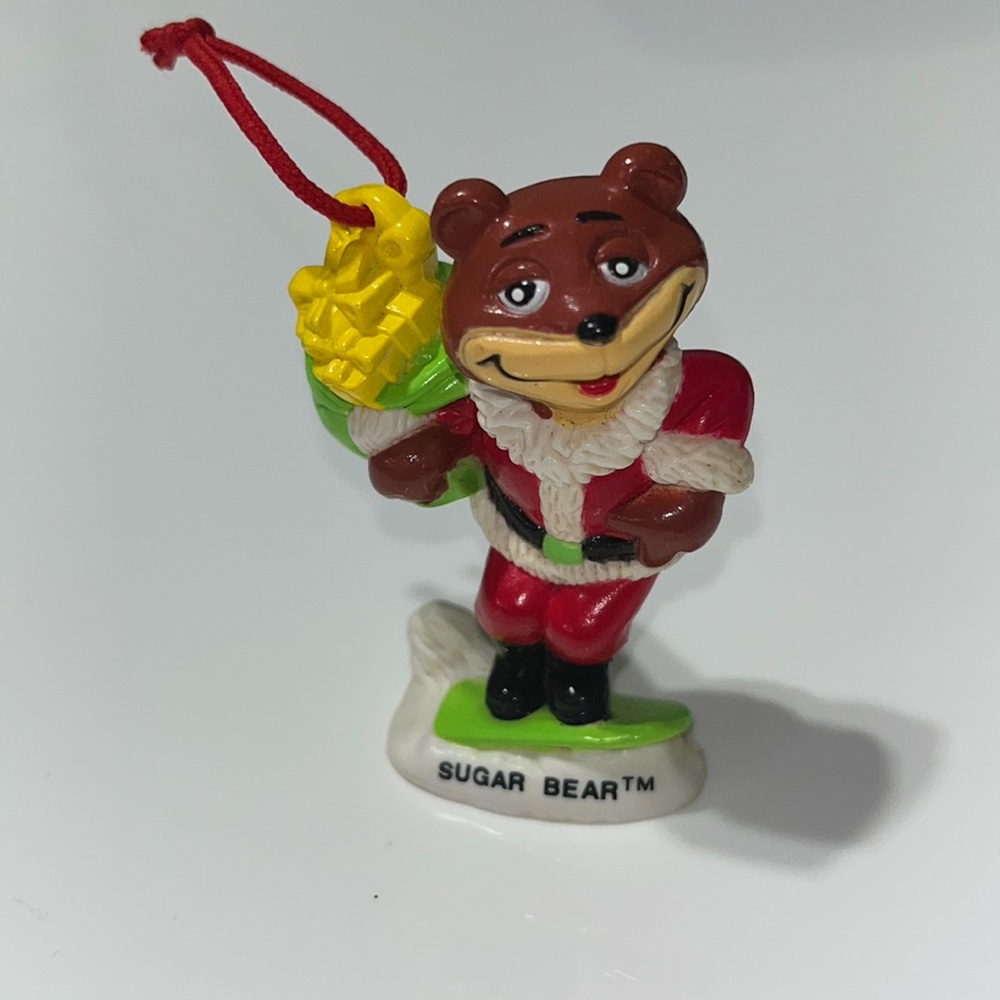 1993 Vintage Sugar Bear Ornament Golden Crisps Cereal Christmas Red Santa Suit